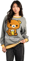 Bioworld Rilakkuma Sitting With Logo Chenille Applique Heather Gray Crew Neck Adult Sweatshirt