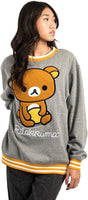 Bioworld Rilakkuma Sitting With Logo Chenille Applique Heather Gray Crew Neck Adult Sweatshirt