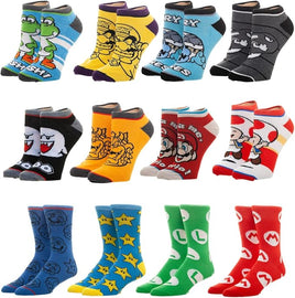 Super Mario 12 Days of Socks Men's 12-Pack Ankle & Crew Socks