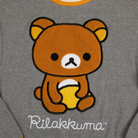 Bioworld Rilakkuma Sitting With Logo Chenille Applique Heather Gray Crew Neck Adult Sweatshirt