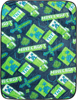 Minecraft Creepers & Swords 45x60 Throw Blanket